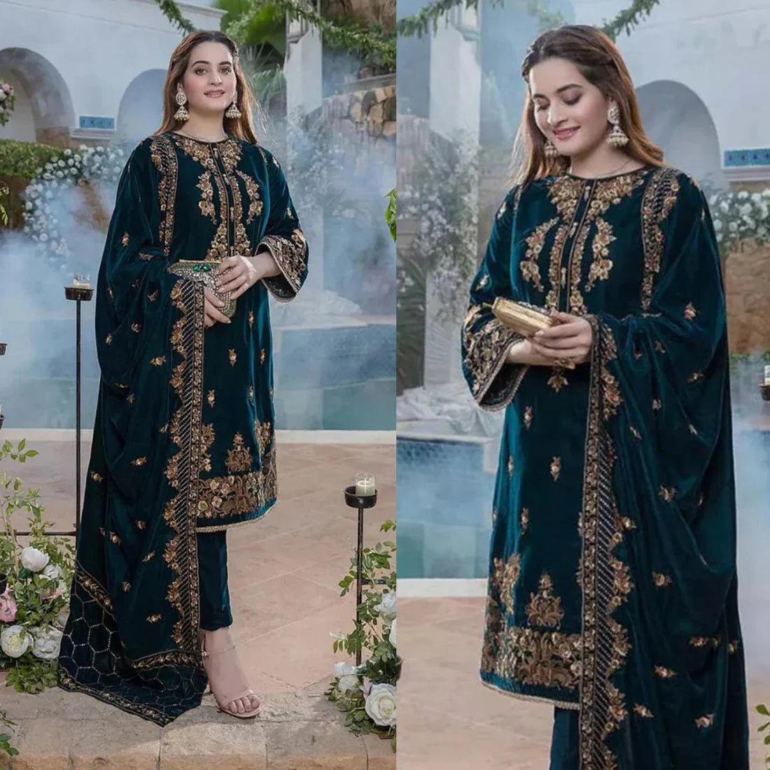 Luxurious Velvet 3-Piece Embroidered Suit with Matching Velvet Dupatta – 950