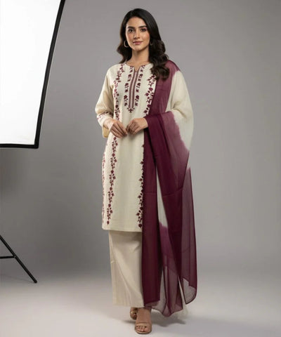 Dhanak-3PC Embroidered Shirt with Chiffon Tie and Dye Dupatta - 3509