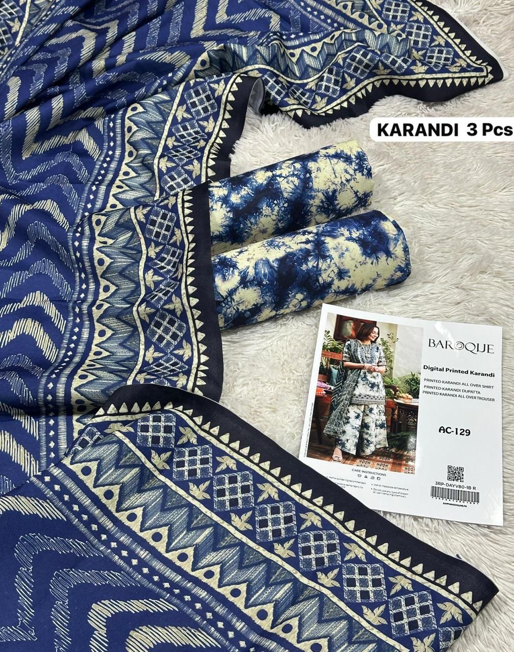 Karandi 3pc Printed Shirt with Dubatta