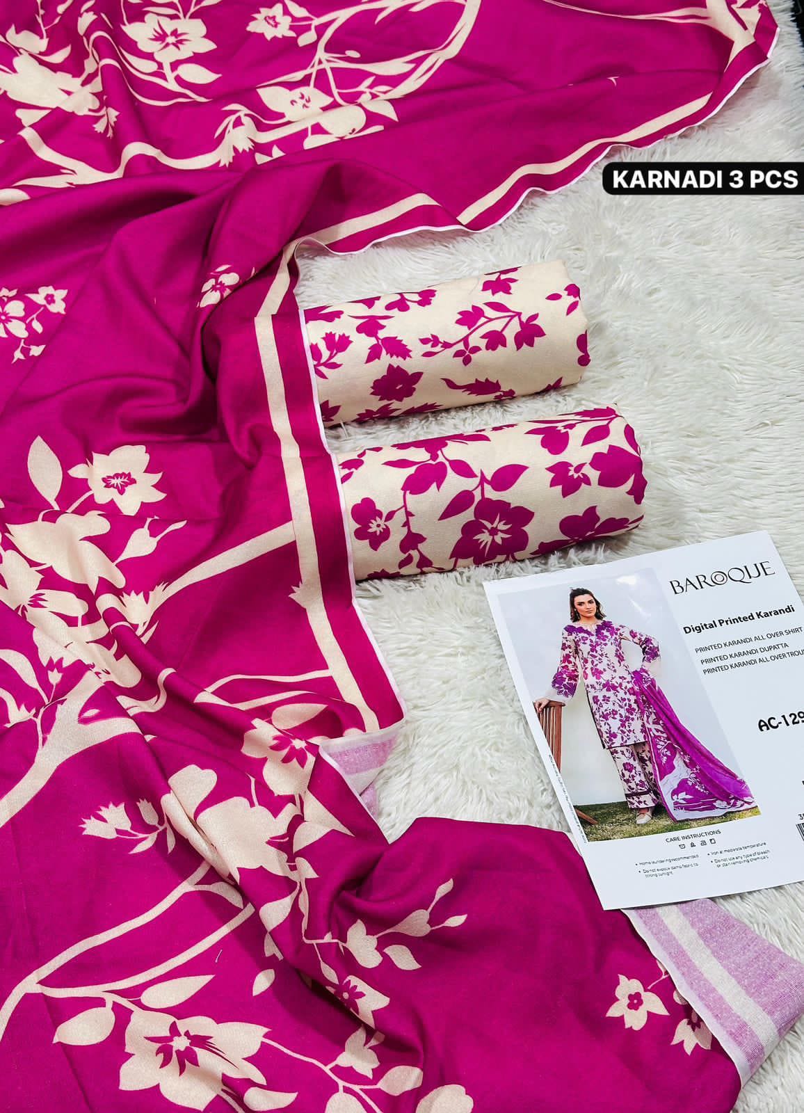 New Karandi 3pc Printed Shirt with Dubatta