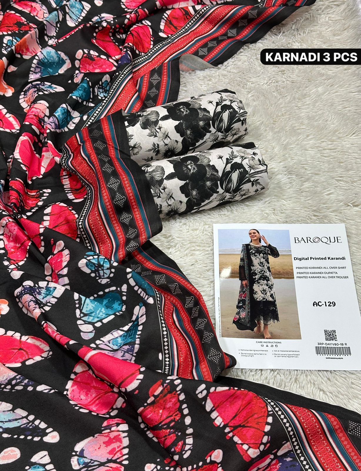 New Karandi 3pc Printed Shirt with Dubatta