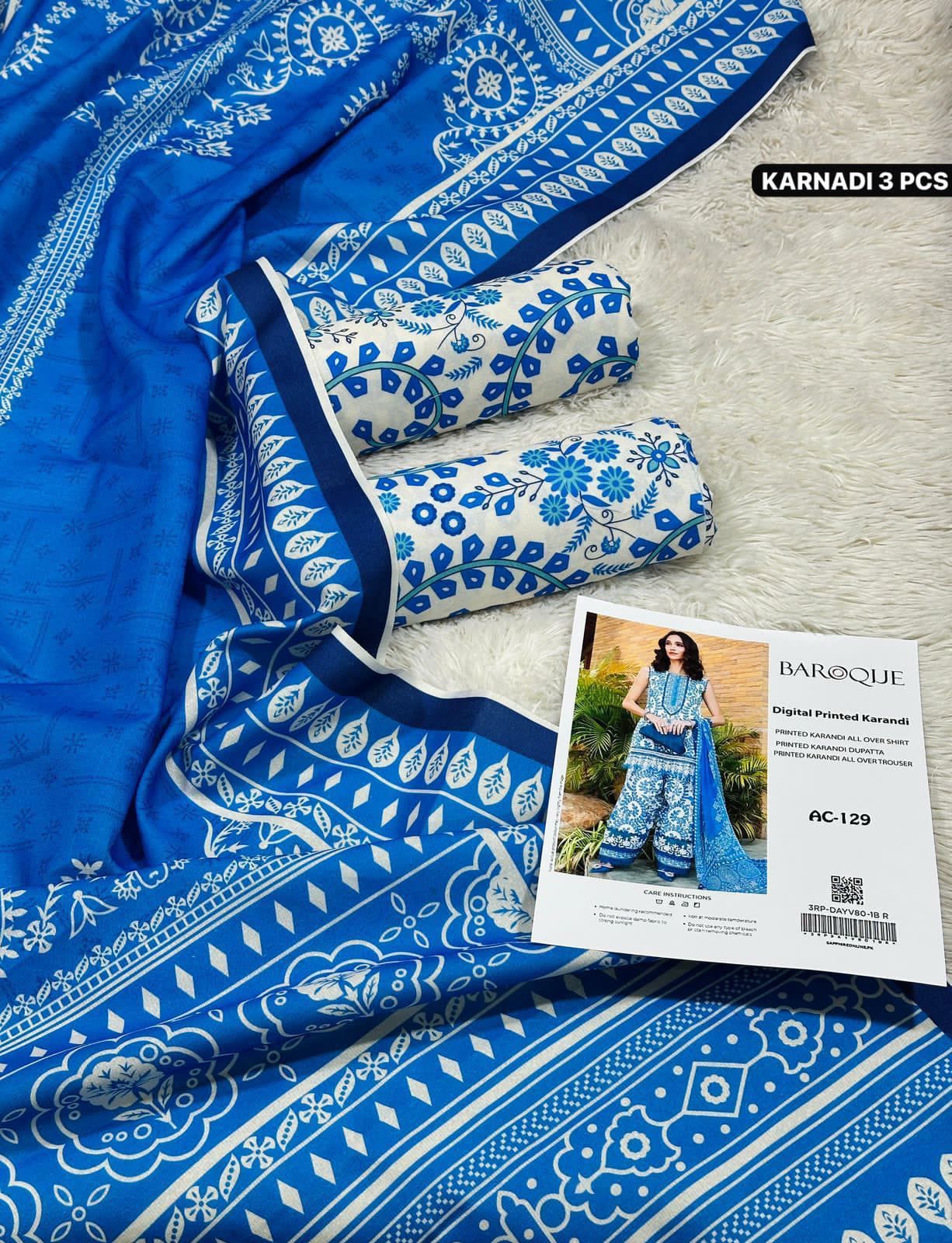 Karandi 3pc Printed Shirt with Dubatta