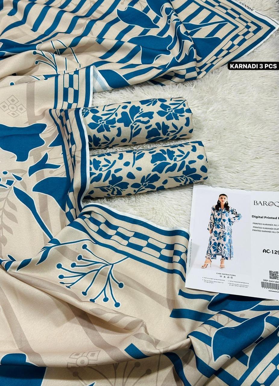 Karandi 3pc Printed Shirt with Dubatta