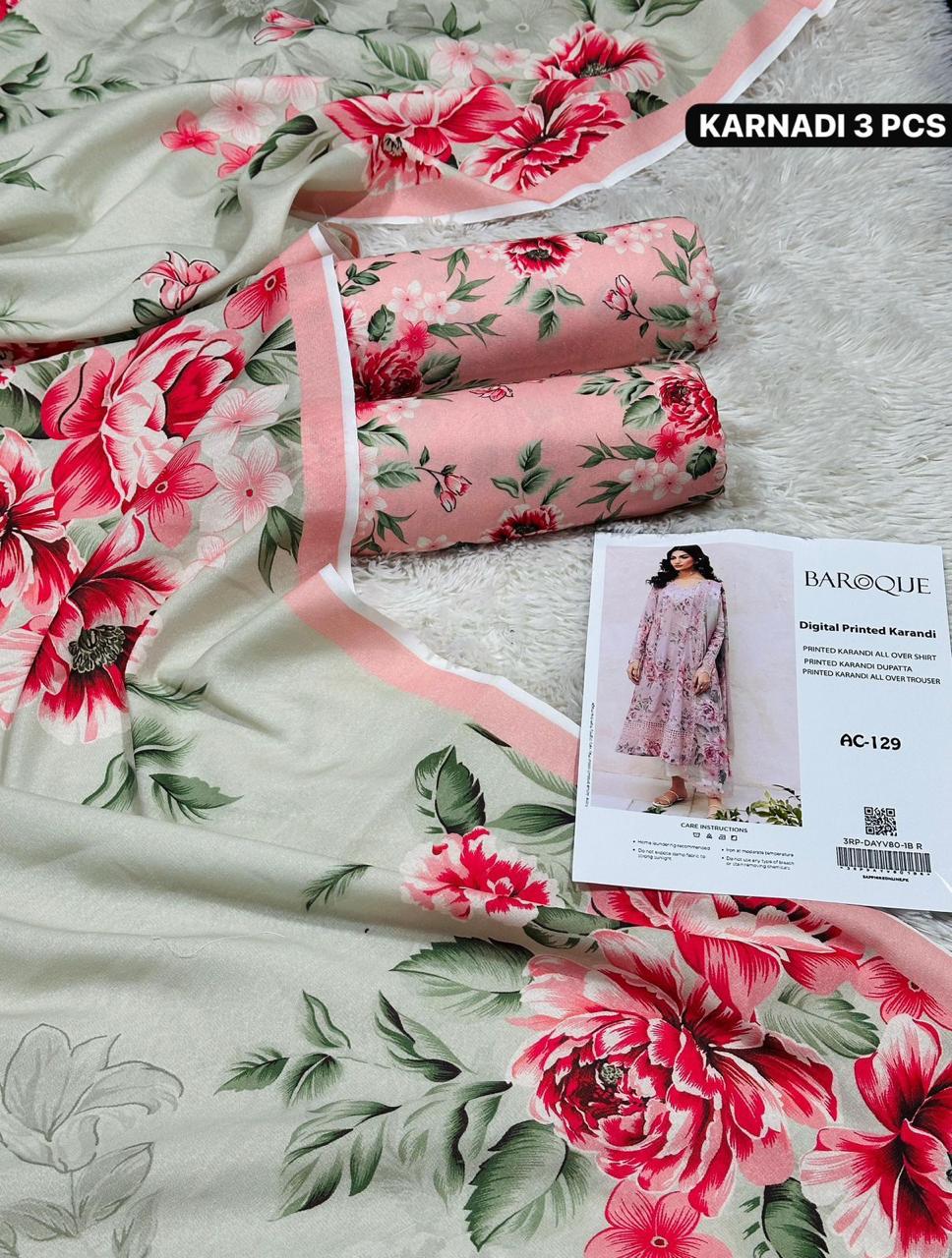 Karandi 3pc Printed Shirt with Dubatta