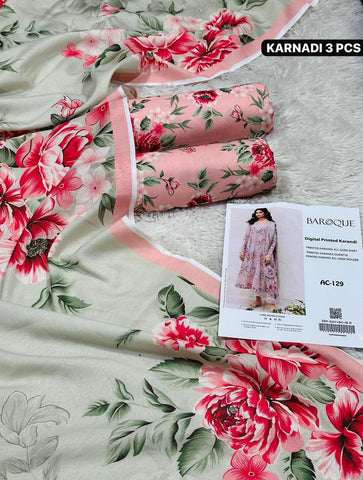 Karandi 3pc Printed Shirt with Dubatta