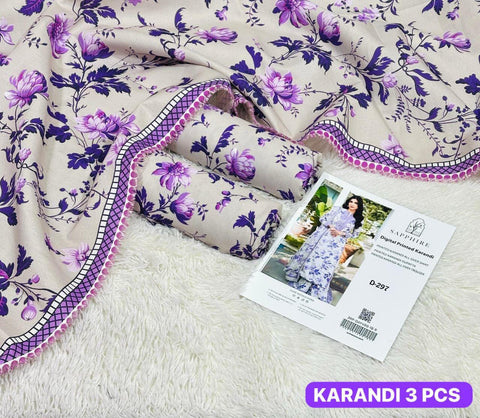 Karandi 3pc Printed Shirt with Dubatta