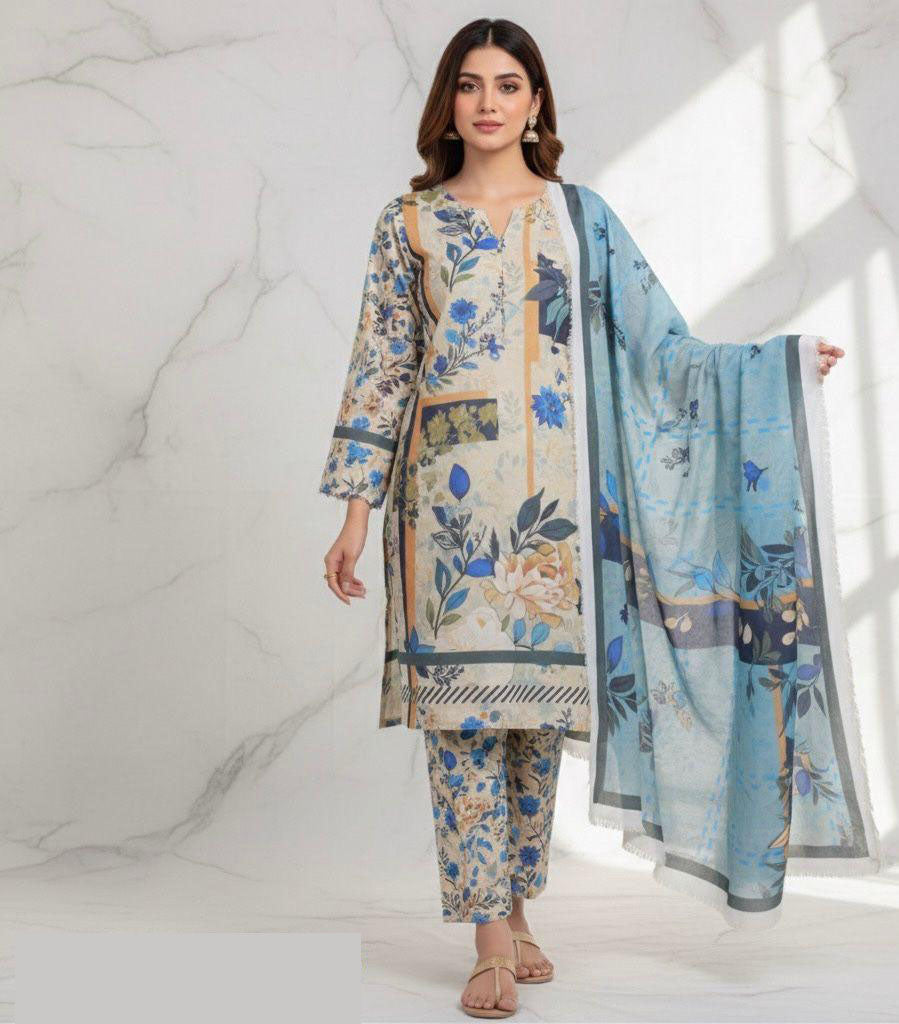 Karandi 3pc Printed Shirt with Dubatta