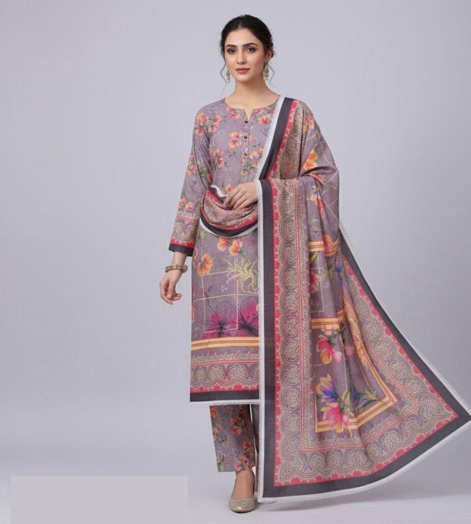 Karandi 3pc Printed Shirt with Dubatta