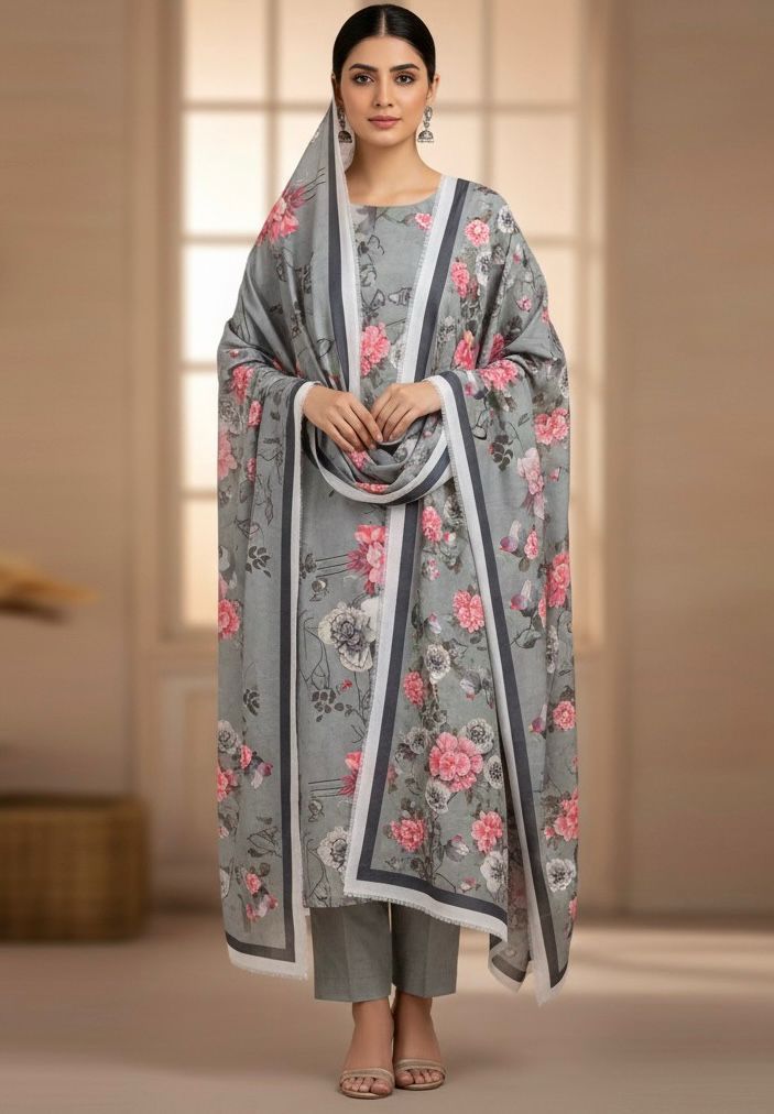 Karandi 3pc Printed Shirt with Dubatta