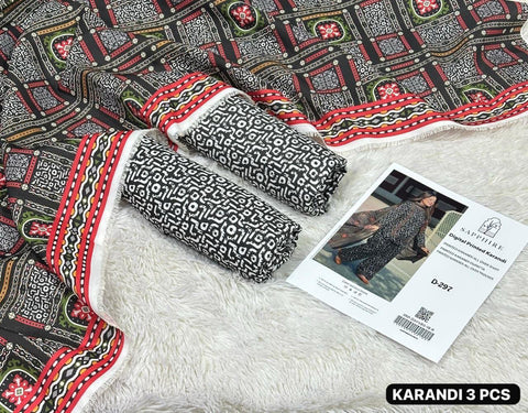 Karandi 3pc Printed Shirt with Dubatta