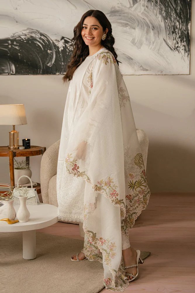 Dhanak-3PC Embroidered Shirt with Organza Embroidered Dupatta - 3515