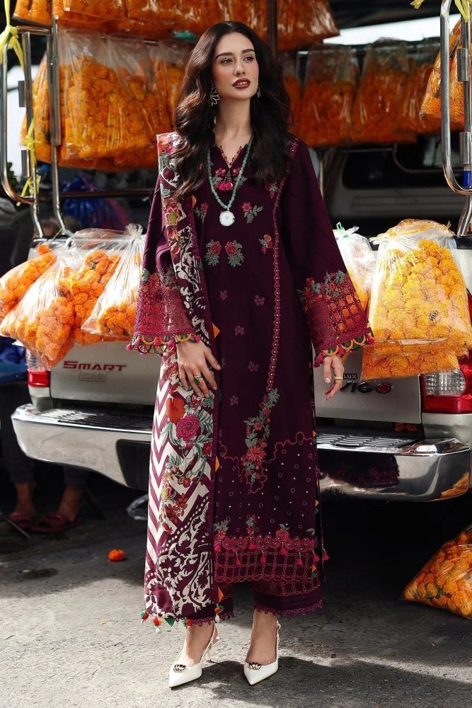 Dhanak-3PC Embroidered Shirt with Digital Printed Wool Shawl - 3555