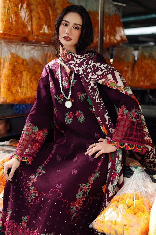 Dhanak-3PC Embroidered Shirt with Digital Printed Wool Shawl - 3555