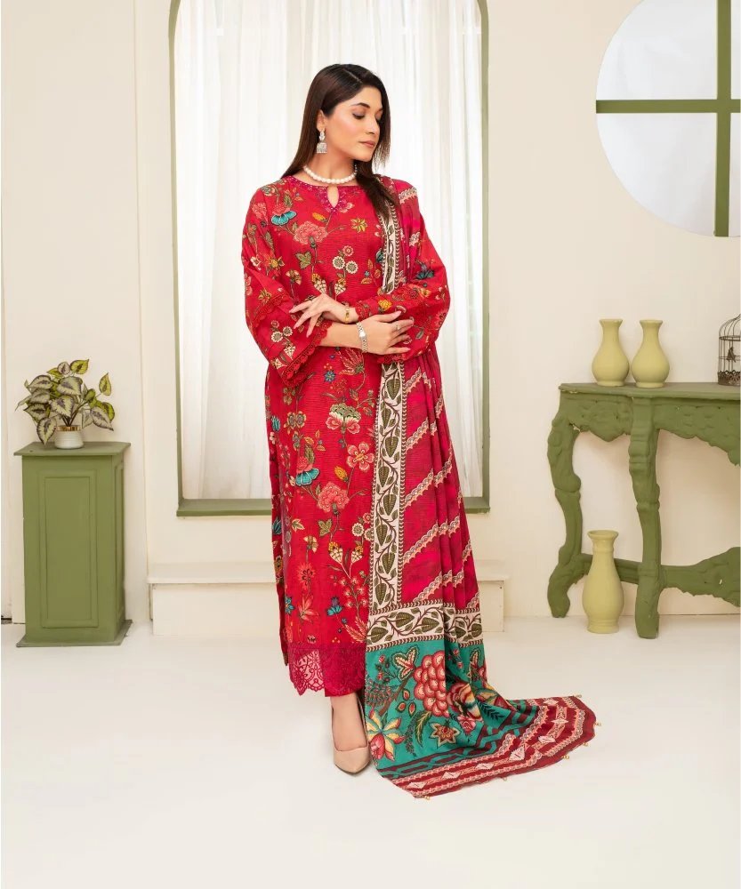 KHADDAR 3PC WITH KHADDAR PRINTED SHIRT & TROUSER-907