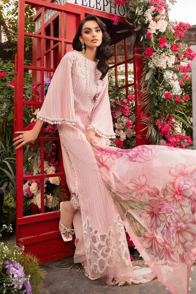 3PC-Printed Lawn Zarri Shirt With Voile Printed Dupatta-1530
