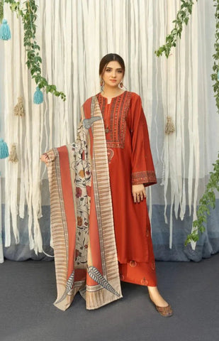 Dhanak 3PC Embroidered With Digital Printed Shawl-651